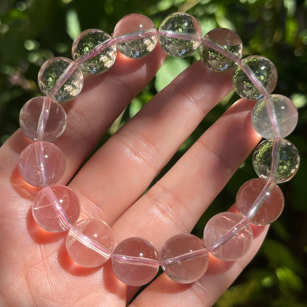 13.5mm high clarity Madagascar rose quartz bracelet - Picture 7 of 11